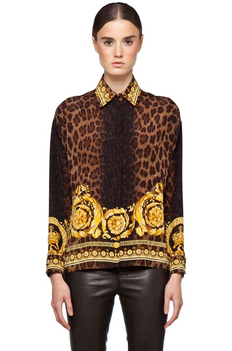 versace lwopard dress shirt|Versace tops for women.